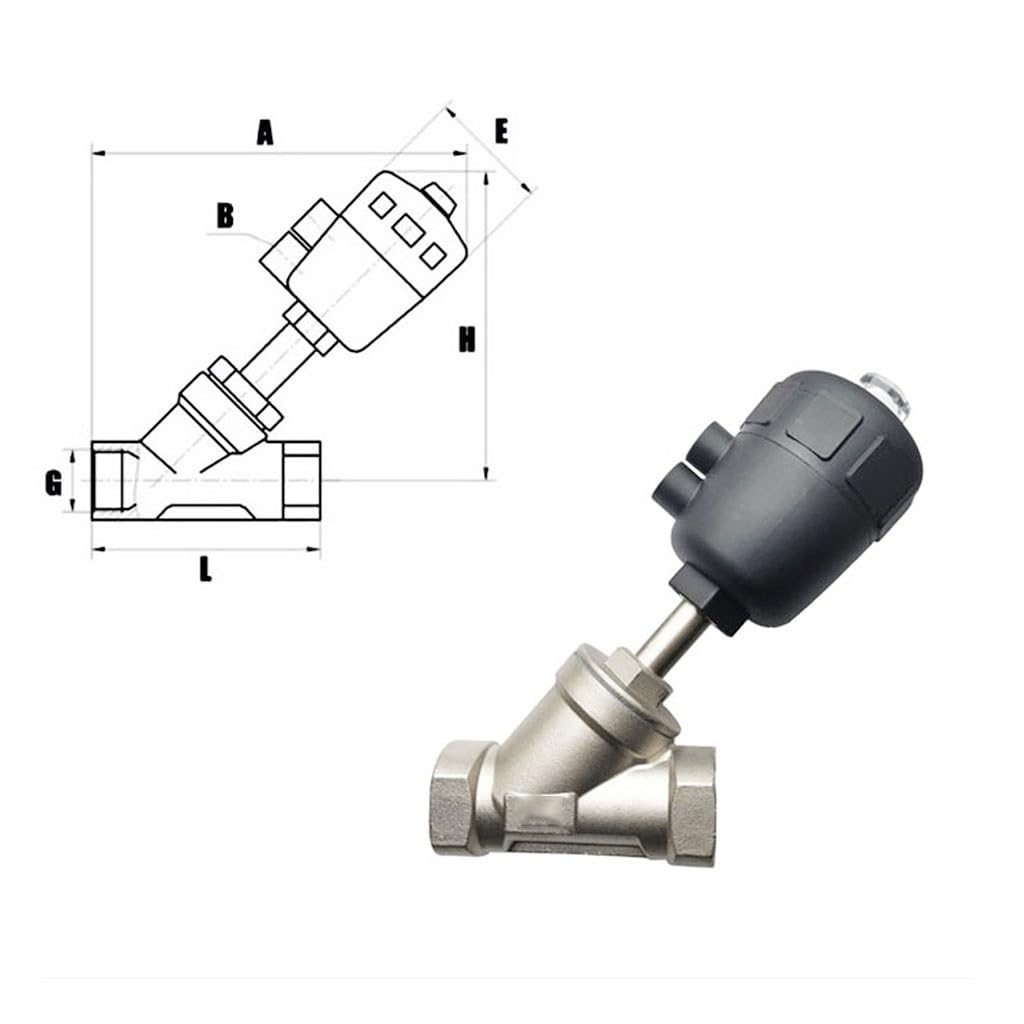 Válvula de Asiento neumática de Acero Inoxidable de 1/2" 3/4" 1" 1,6 Mpa de acción Simple, for el hogar, válvula de Asiento Angular, Sellado de PTFE, Normalmente Cerrada, 1 Unidad(2")