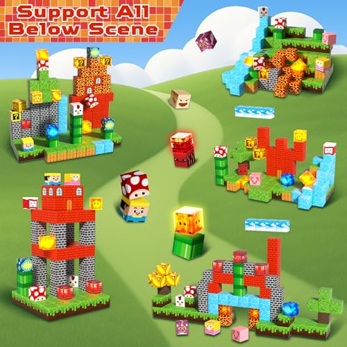 Goody King 200pcs Magnetic Blocks with Light Blocks | Educational Sensory Toy Gift | STEM Montessori Light up Magnetic Blocks for Kids Ages 3+ | Creative Magnetic Cubes Construction Playset — view 3