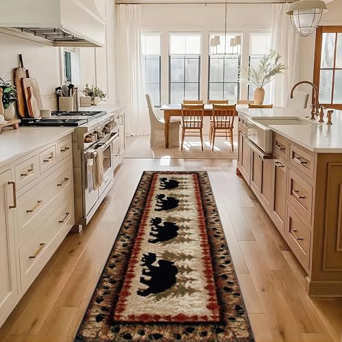 Lodge-Black-Bear-Runner-Rug-2x6ft-Cabin-Rustic-Animals-Bear-and-Cubs-Forest-Woodland-Hallway-Rugs-Western-Hunting-Theme-Long-Runner-Rug-Easy-to-Clean-and-No-shedding-for-Living-Room-Kitchen Lodge Black Bear Runner Rug 2x6ft Cabin Rustic Animals Bear and Cubs Forest Woodland Hallway Rugs Western Hunting Theme Long Runner Rug Easy to Clean and No shedding for Living Room Kitchen