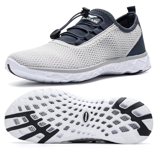 ALEADER Mens Water Barefoot Shoes Swim Beach Aqua Shoes for Men Quick Dry Walking Hiking Fashion Sneakers Light Gray/Blue Size 12