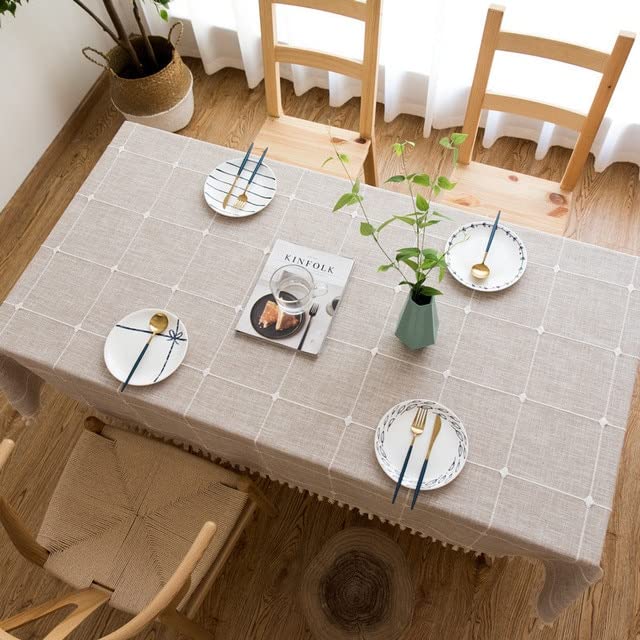 Nappe en lin NATOU anti-glisse solide décorative pour nappe de table rectangulaire