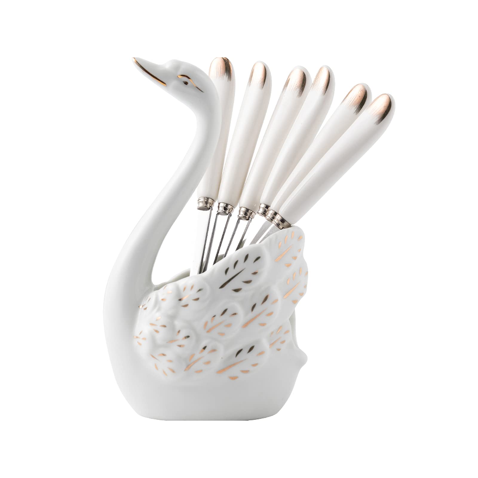 Ceramiche squisite ， Set di cucchiai forchetta in acciaio inossidabile con manico in ceramica for uso domestico, set di cucchiai di forchette for torte da dessert, forchette da frutta, ornamenti for l