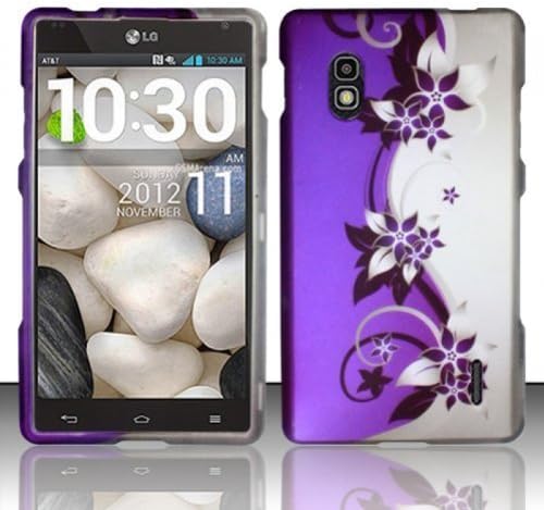 For Lg Optimus G E970 (At&t) Rubberized Design Cover - Purple/silver Vines