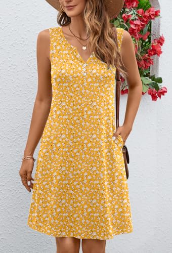 Image of Ladlop Summer Dresses for Women 2026 Beach Loose Casual A Line Dress Sleeveless V-Neck Sundress with Pockets