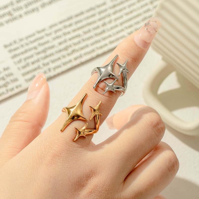 2Pcs Y2k Rings for Women Gold Silver Star Statement Rings Punk Grunge Goth Chunky Rings Adjustable Open Ring Set Fashion Irregular Cool Stacking Thumb Ring Trendy Birthday Christmas Gift - Image 4