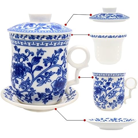 Tea Talent Porcelain Tea Cup with Infuser Lid and Saucer Sets - Chinese Jingdezhen Ceramics Coffee Mug Teacup Loose Leaf Tea Brewing System for Home Office Cover