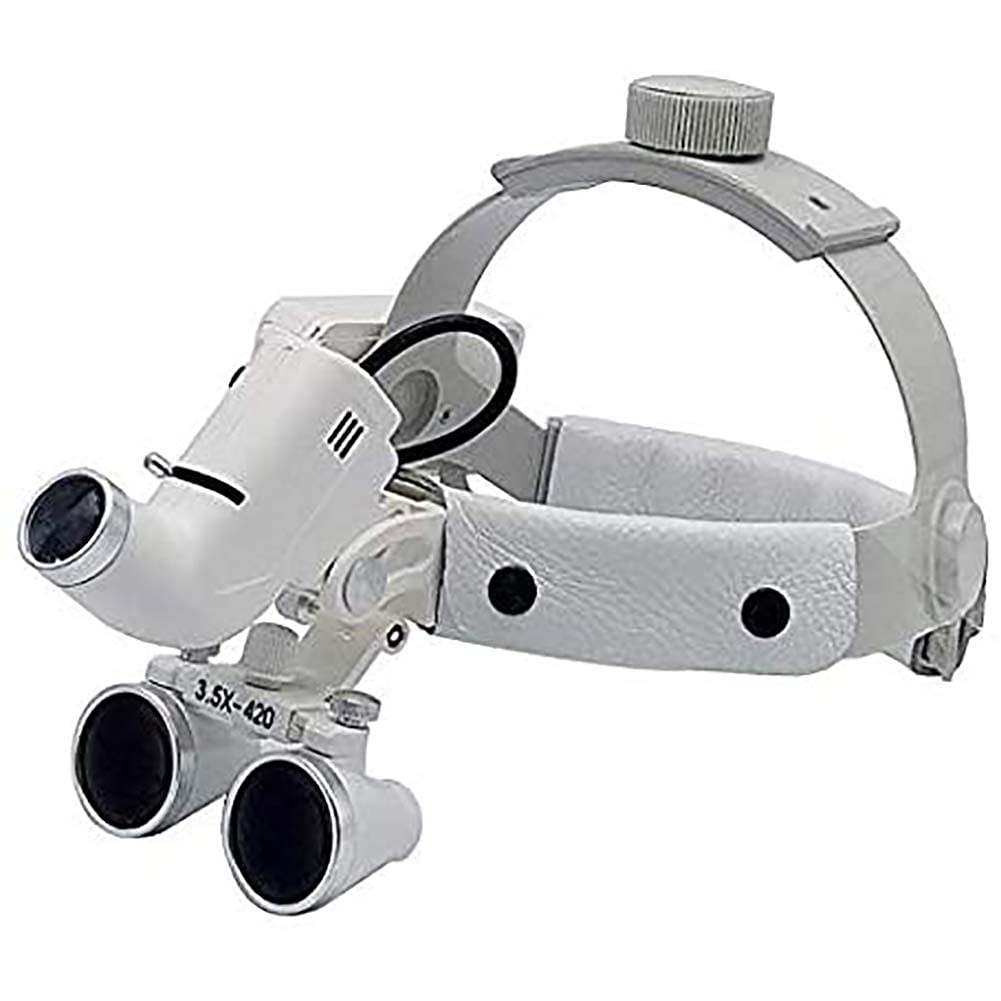 LED-Binokular-Lupe – Kopfband mit Vergrößerung – 3 W – 3,5-fache Vergrößerung – Kopfband aus Leder – Weiß