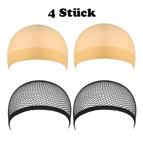 4 Pezzi Copricapo per Parrucche Cappuccio per Parrucca Copricapo di Parrucche per Donne e Uomini 2 nylon beige naturale e a 2 rete nera
