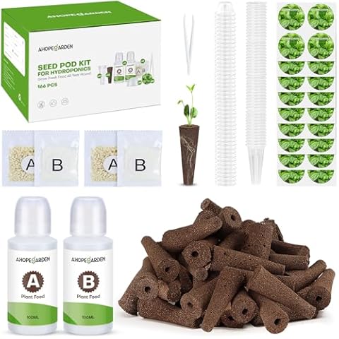 Ahopegarden 166PCS Hydroponic Pods Herb Kit: Grow Anything Kit With 600ml A&B Plant Food, 40 Grow Sponges, 40 Baskets, 40 Domes, 40 Labels, 1 Tweezer - Hydroponics Supplies for Aerogarden & Most Brand Cover