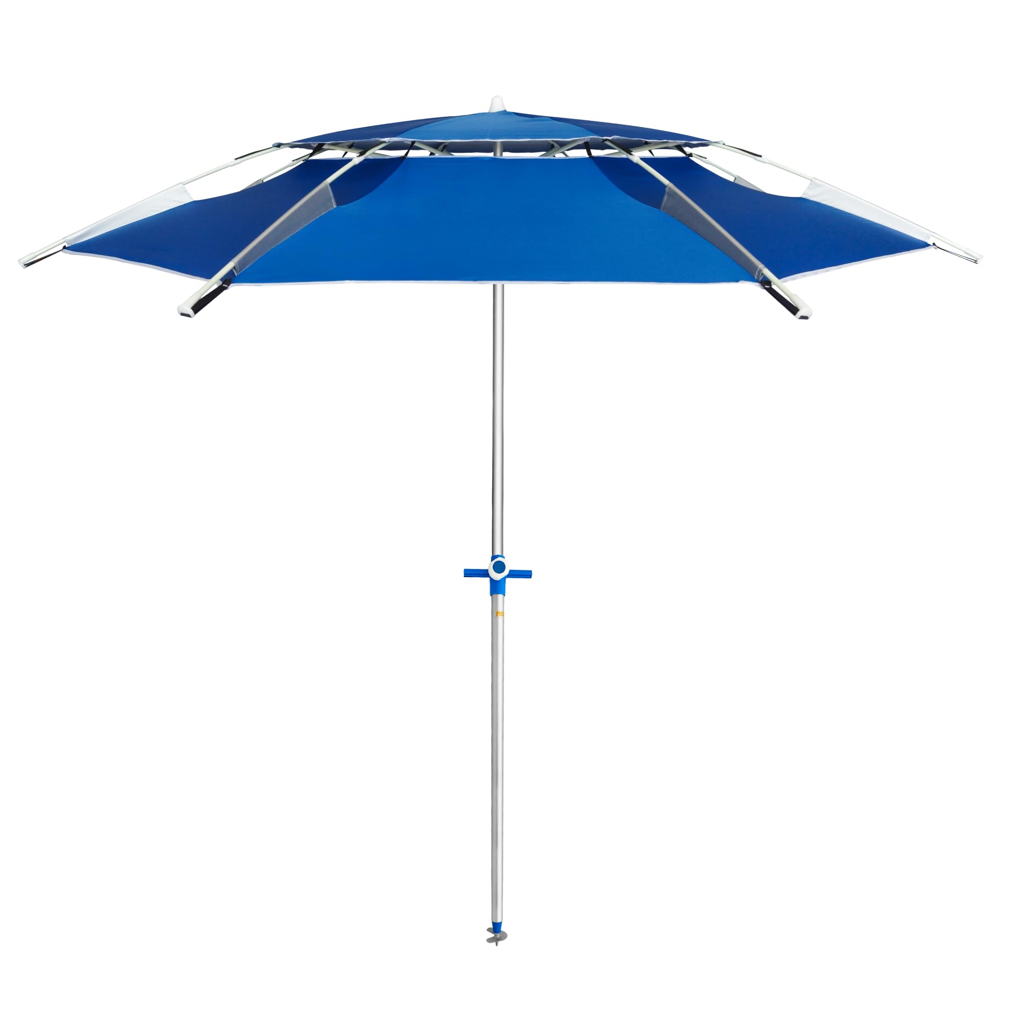 Ombrellone da spiaggia e giardino, diametro 200 cm, antivento, asta in alluminio, altezza regolabile, parasole per terrazza, giardino, campeggio, piscina, inclinabile, pieghevole, girevole a 360°