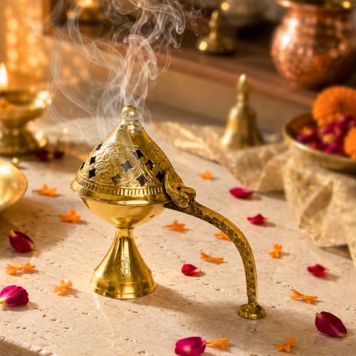 Image of DSH CRAFTING YOUR CURIOSITY Dsh Home Purifying Brass Dhuna Loban Burner Dhooni Dhoop Dani Dhuni Brass Table Dhoop Dani Incense Burner for Loban. (X-Small)