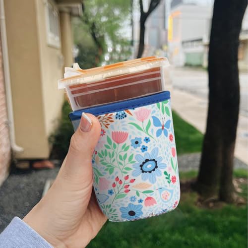 Image of Reusable 3-Pack Iced Coffee Cup Sleeve, Insulated Neoprene, Beverage Holder for Iced Coffee, Durable Drink Sleeve for Cold Beverages, Butterfly Bloom