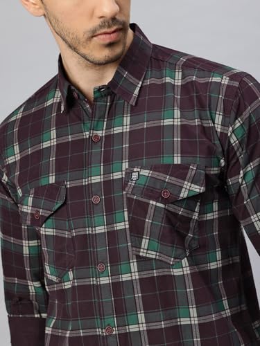 Image of Majestic Man Men's Pure Cotton Cargo Checks Shirt with Dual Flap Pockets - Slim Fit | Full Sleeve | Casual Wear | Trendy & Comfortable