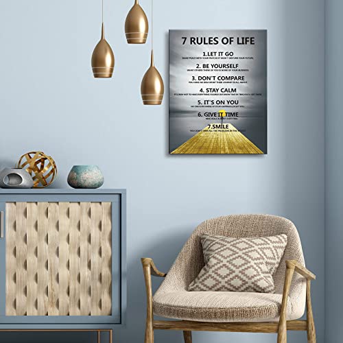 7 Rules Of Life Motivational Poster Printed On Canvas Wall Decor For Living Room Inspirational Wall Art Size11.5 X 15 Inch -Motivational Wall Art For Bedroom Or Home Framed Positive Wall Art For Office Art Decoration Ready To Hang A-253 #TOP6