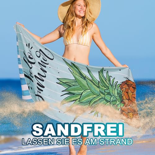 Lorymachy Mikrofaser Strandtuch - 180x100 cm Strandtuch XXL, 250GSM Schnelltrocknendes Badetuch Strand, Hautverträglich Beach Towel für Strand, Ausgestattet mit Aufbewahrungstasche(Ananas)