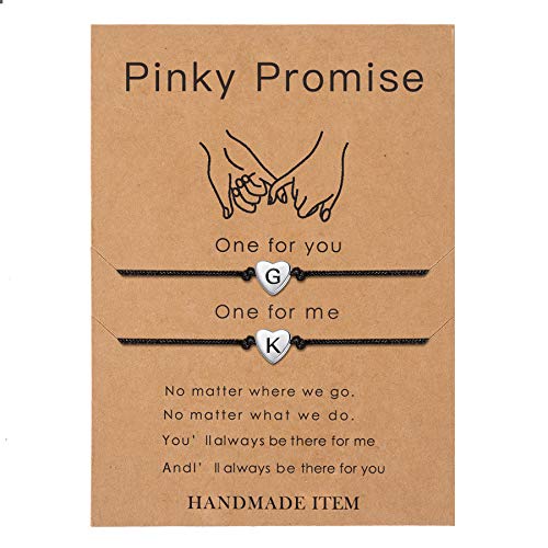 Image of SANNYRA Pinky Promise Bracelets for Couples, Matching Initial Relationship Bracelets, 26 Letter Friendship Bracelets for Him and Her