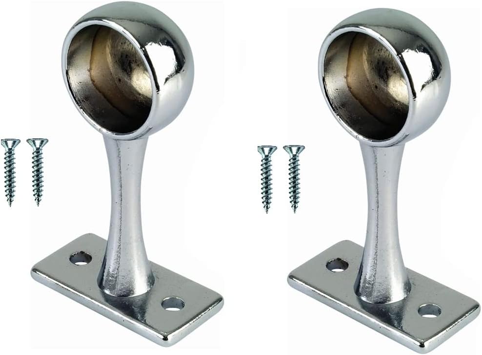 TERF® Chrome Curtain Pole End Bracket for Up to 25mm Diameter Ceiling and Wall Mount Rod Holder - Pack of 2