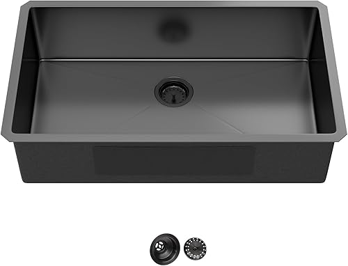 Fregadero de cocina negro de 30 pulgadas empotrado - Fregadero de acero inoxidable 304 de 30x18x9, fregadero de un solo tazón negro de calibre 18