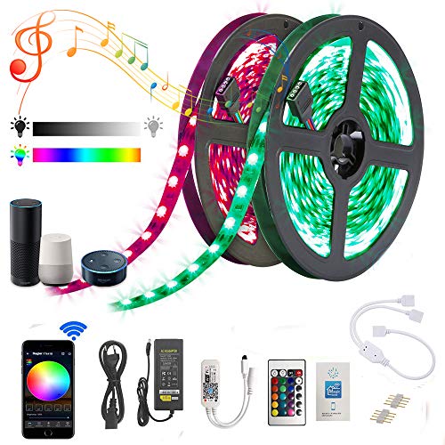 Luz de Tira LED WiFi,5050 RGB 10 metros (2u00d75M) Kit de Tira LED Impermeable Funciona con Alexa, Google Home, Kit de Luces LED WiFi