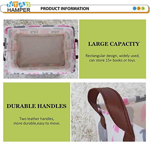 Ntaohamper Rectangular Pink Elephant Basket,Baby Girl Storage Bin,Collapsible Kids Toys Storage Box With Handles For Bedroom,Gift Basket,Nursery Bin(Pink Elephant) #TOP5