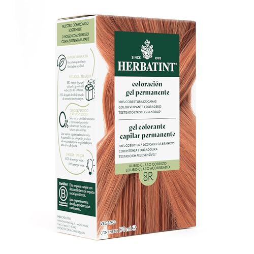 Herbatint Coloración para Cabello en Gel 8R Rubio Claro Cobrizo - 170 ml | Sin Amoníaco, Cobertura Óptima de Canas | con 8 Extractos Orgánicos, Ideal para Pieles Sensibles