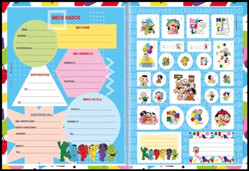 Kit de Caderno, Brochura Costurado 1/1, Capa Dura, Turma da Mônica, 80 Folhas, Animativa, Pacote com