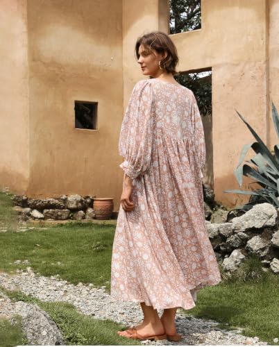 Image of Casual Summer Dresses for Women Deep V Puff Sleeve Boho Midi Floral Dress