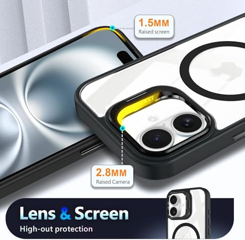 Image of VONZEE Clear Camera Kickstand Case for iPhone 17, Built-in Adjustable Camera Stand, Clear Magnetic Mag-Safe Shockproof Classic Series Phone Cover (Black)
