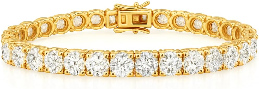 The Treasure All Hand Made 14K GOLD Tennis Bracelet - Lab Grown Diamond 5-15 Carat – F+ Color, VS+ Clarity – Handmade 4-Prong Setting