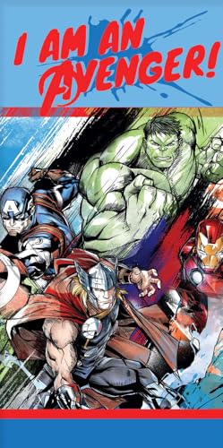 Jerry Fabrics Serviette de Bain Avengers Bleu Hulk Iron Man Captain America Thor Superheroes 70 x 140 cm 100% Coton