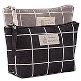 Kimoli 2 Pcs Canvas Cosmetic Bags, Printed Makeup Bag, Multi-Function Travel Toiletry Case, Coin Pouch Purse