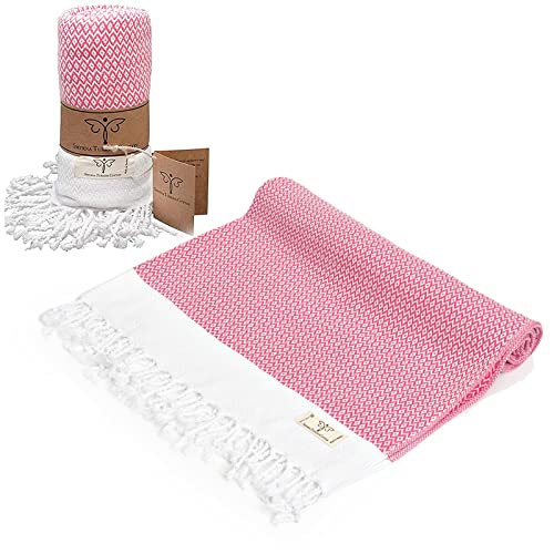 SMYRNA TURKISH COTTON Original Series Turkish Beach Towel Oversized, 37x71 inch, Extra Large Quick Dry Sand Free Beach Blanket, Lightweight Cotton Pool, Spa, Travel, Gym, Adult Bath Towel, Fuchsia