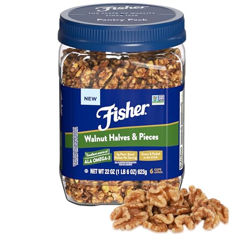 Fisher Chef's Naturals Walnut Halves & Pieces Pantry Pack PET 22 oz, 100% California Unsalted Walnuts for Baking & Cooking, Healthy Snacks for Adults, Vegan Protein, Keto Walnut Snack Gluten Free