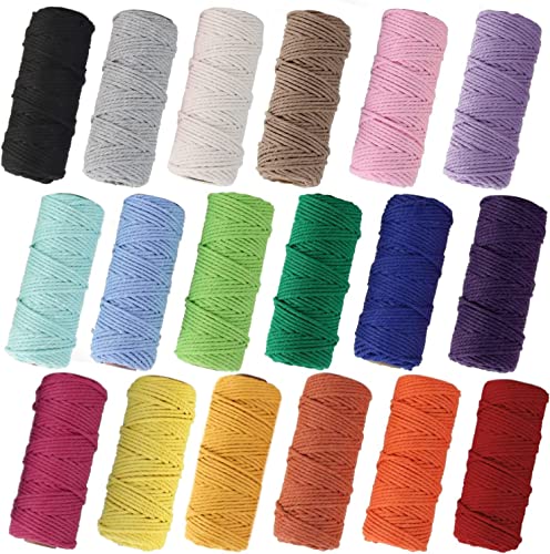 Makramee Garn 2mm x 30M, 18 Stück Baumwollgarn Baumwollkordel Baumwollseil Baumwollschnur Macrame Garn für DIY Handwerk Basteln Stricken Boho Deko Wandbehang Dekoration Wohnzimmer Balkon Schlafzimmer Cover