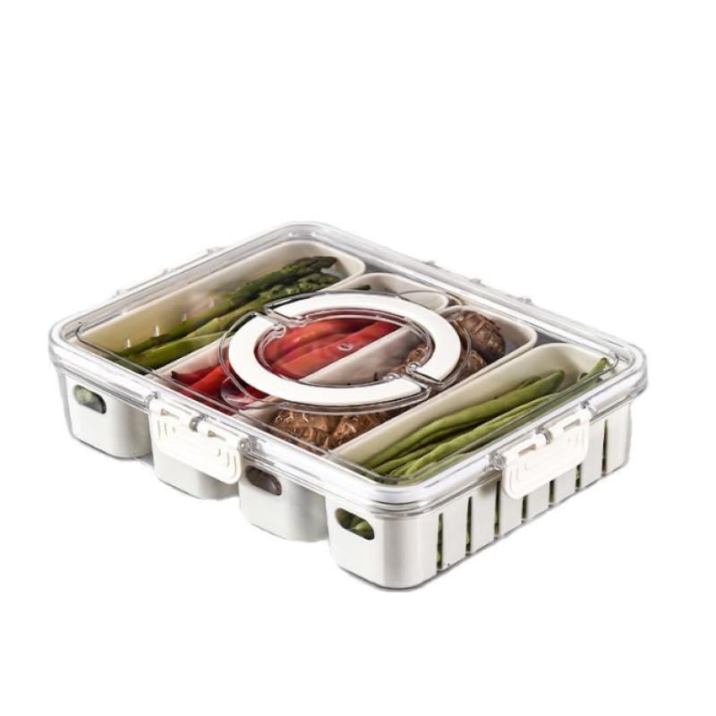 FABWARE Divided Fridge Storage Box with 4 Compartment | Veggie Tray for Refrigerator Organizer with Lid Handle Removable Baskets | Space Saver | Fruit Storage Container