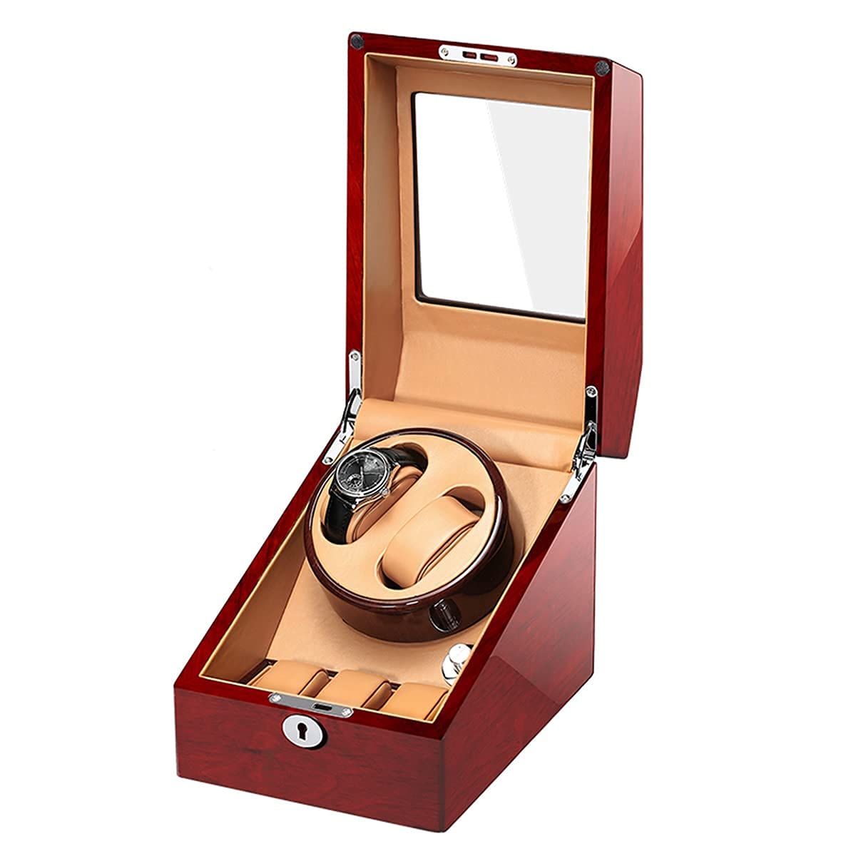QUSYZD Watch Winder for Watches Automatic Watch Winder Box with 2 Winder Positions 3 Storage Spaces,Wood Shell with Piano Paint and Ultra-Quiet Motors,E