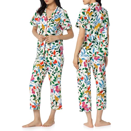 Image of Bed Head PJs Womens Matching Pajamas - Soft Organic Cotton Button Down PJ Shirt & Cropped Pants Set - Loungewear & Sleepwear