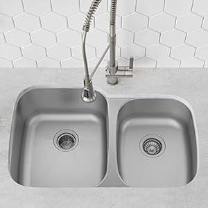 KRAUS Premier 32 inch 16 Gauge Undermount 6040 Double Bowl Stainless Steel Kitchen Sink KBU24
