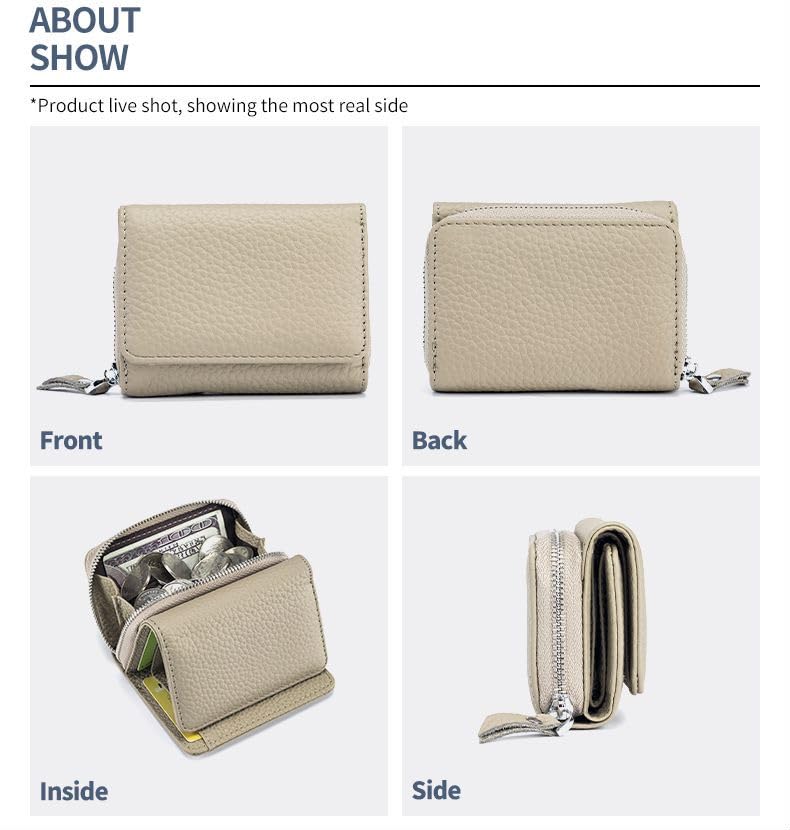 Kleine Geldbörse Damen mit Münzfach & RFID-Schutz, Echtes Leder Mini Portemonnaie Geldbeutel Kreditkartenetui für Frauen Mädchen - Cremefarben – Bild 3