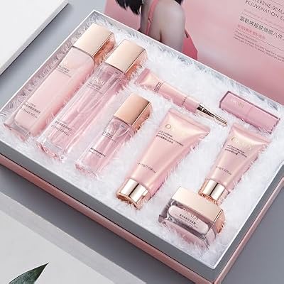 8-in-1 Skincare & Makeup Gift Set with Antioxidant Complex Cleanser, Toner, Lotion, Serum, Eye Cream, BB Cream & Velvet Lip Color Hydrating Routine for All Skin Types, Daily Glow Essentials