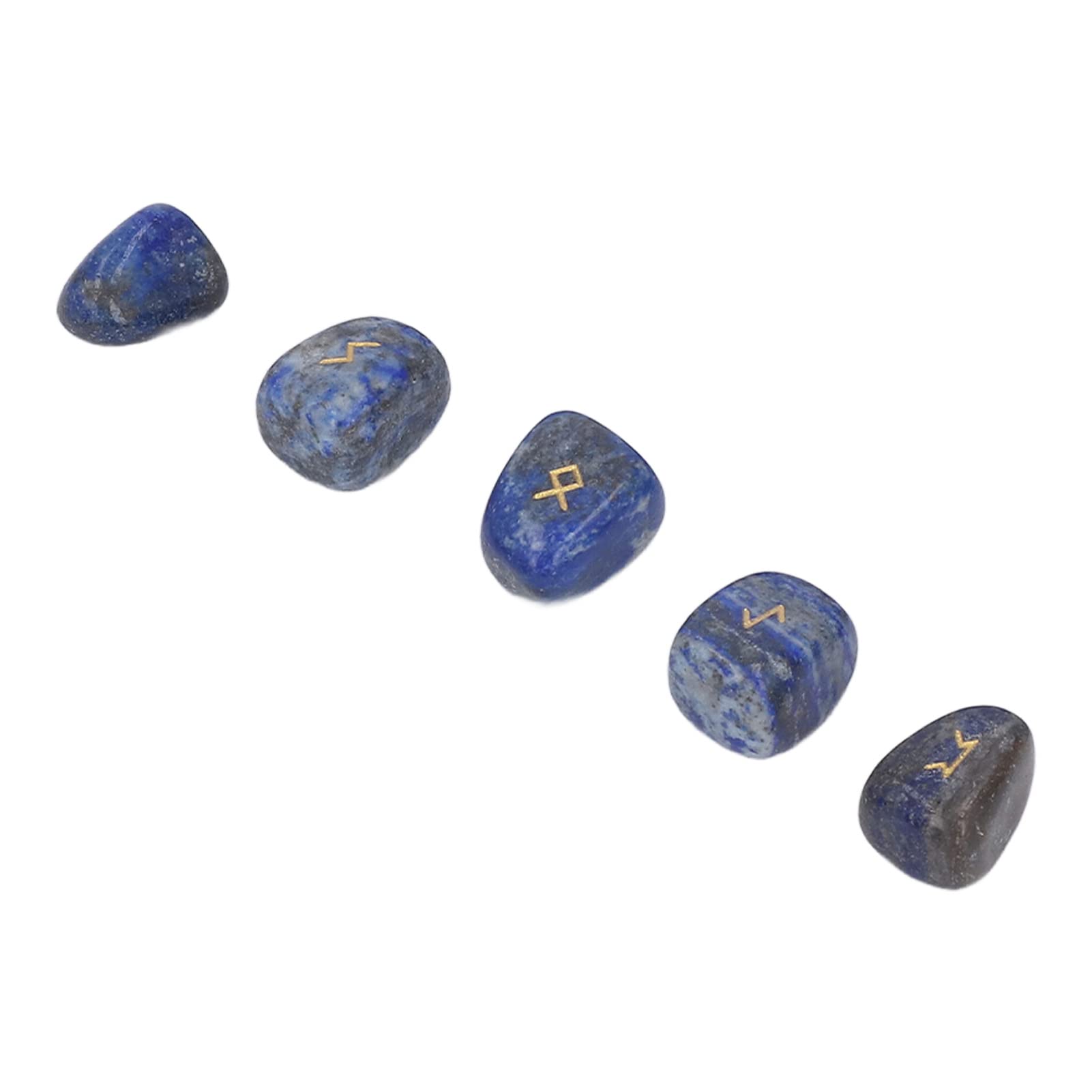 25 piedras de runas naturales grabadas con alfabeto rúnico Elder Futhark con letras doradas para adivinación, juego de 24 runas y 1 piedra original en bolsa de almacenamient (Lapislázuli)