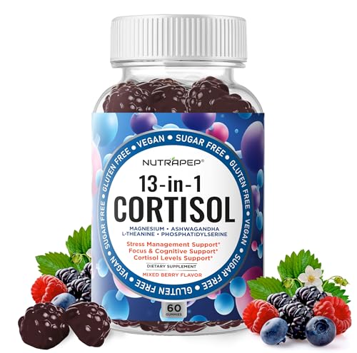 NutraPep Cortisol Gummies for Women Men - 13-in-1 High Cortisol Reducer with Ashwagandha Magnesium L-theanine Rhodiola Rosea - Daily Cortisol Detox Manager for Stress Focus Support - Vegan Sugar Free