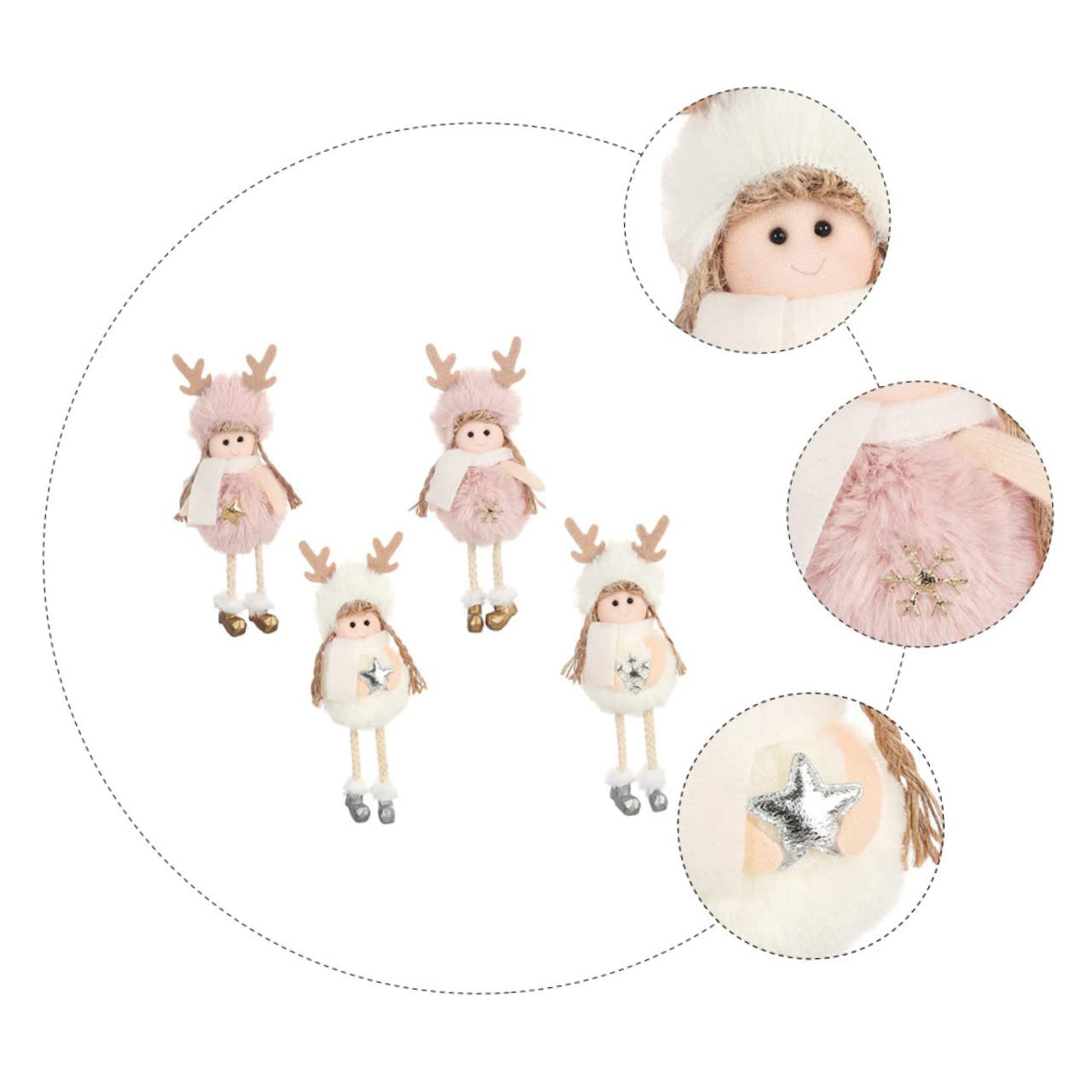 4 Piezas Conjunto de Adornos de Peluche Angelicales para Árbol de Navidad Colgantes y Decoraciones Navideñas Encantadoras para Hogar y Fiesta