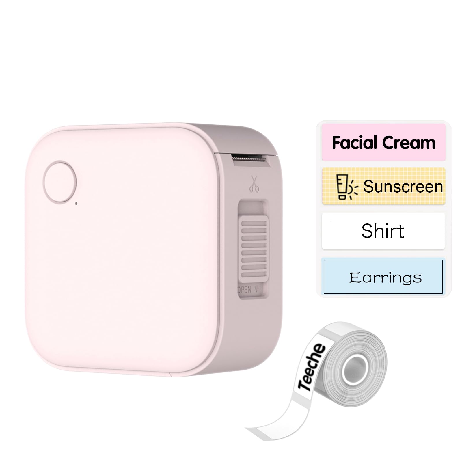teeche Small Label Maker, Portable Label Maker Machine with Tape, Waterproof Labels with Multiple Templates Labelmaker for Organizing Office Home School, Pink