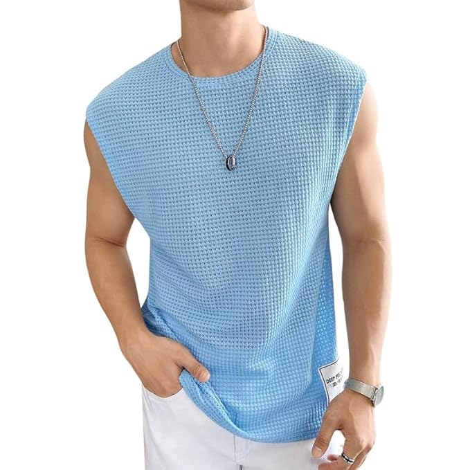 Image of Narsingha Dreams Men's Polycotton Waffle Tank Tops Sleeveless Round Neck T-Shirt for Gym, Running and Outdoor