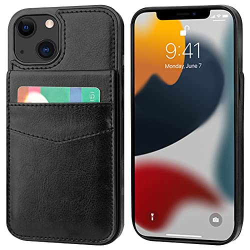 Image of KIHUWEY Compatible with iPhone 13 Case Wallet with Credit Card Holder, Premium Leather Magnetic Clasp Kickstand Heavy Duty Protective Cover for iPhone 13 6.1 inch(Black)
