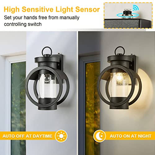 Dusk To Dawn Sensor Industrial Outdoor Wall Sconce Modern Exterior Wall Mounted Light Fixture Waterproof Outdoor Wall Lantern, Matte Black Outside Wall Lamp With Seeded Glass For House, Porch, Garage #TOP2