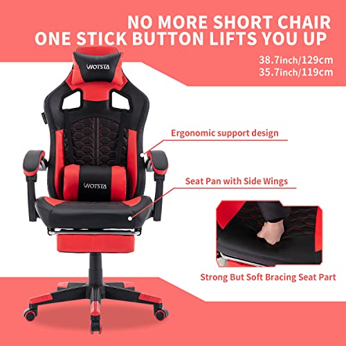 Wotsta Gaming Chair With Massage,Ergonomic Pc Gaming Chair With Footrest Comfortable Headrest Desk Chair Game Chair Pvc Leather,300Lbs (Black Red) #TOP7