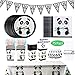 Produktbild DreamJing 75-teilig Panda Partygeschirr Kindergeburtstag Partyteller Panda für 10 Personen Geburtstags Deko Tischdeko,Einwegteller Pandaparty Partyset Grillfest Geburtstag Deko Feier