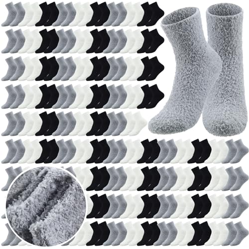 Cuffbow 100 Pairs Bulk Fuzzy Socks for Men Women Warm Soft Slipper Fluffy Cozy Socks Bulk Winter Christmas Gifts for Homeless